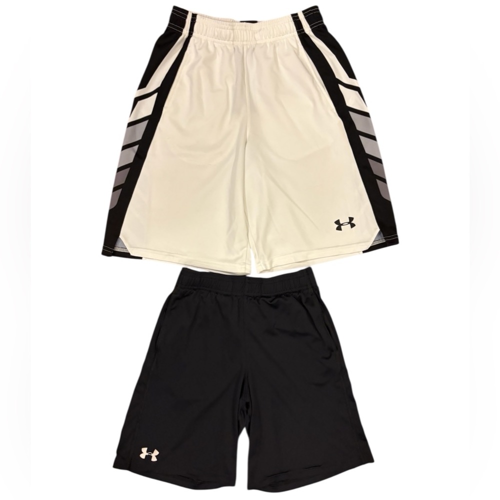 Under Armour Men's Black and White Athletic Shorts Bundle